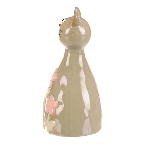 Kočka - keramická figurka, dekor květin, vel. M, zelená