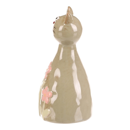 Kočka - keramická figurka, dekor květin, vel. M, zelená