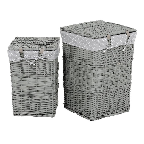 Koš prádelní - proutí, šedý, s víkem, cena za sadu 2 ks