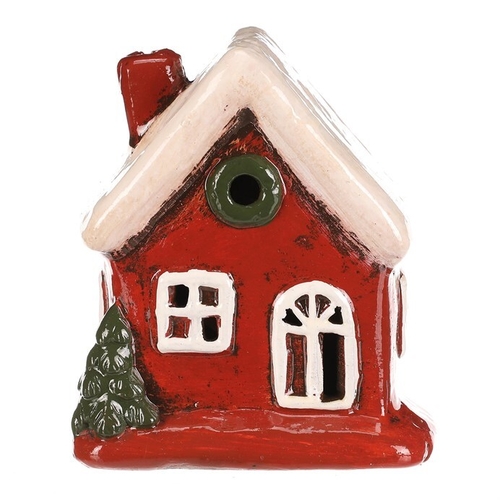 Domeček keramický - LED osvětlení, červený s bílou střechou