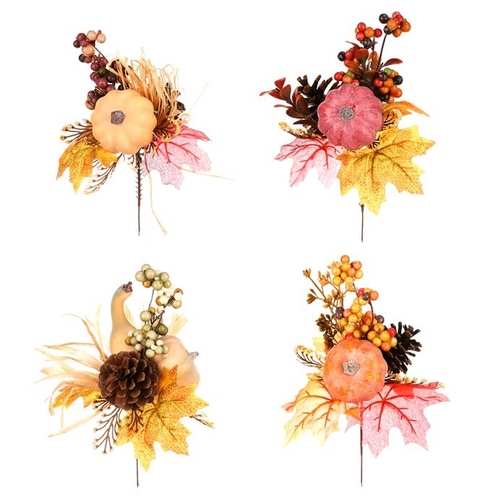 Listí, dýně, bobule a šišky - umělý trs, mix 4 druhů, cena za 1 ks