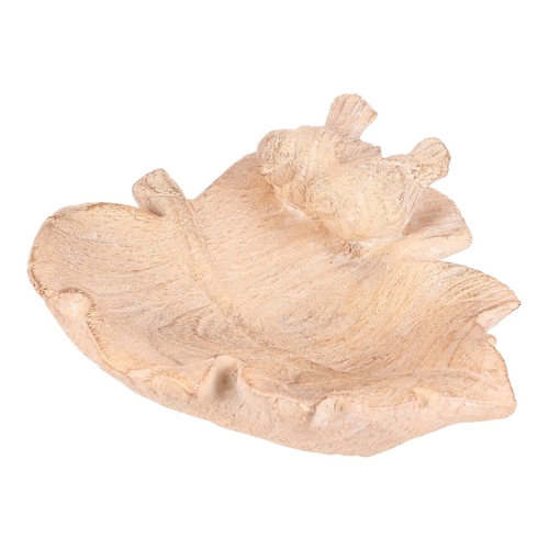 Krmítko/pítko - polyresin, list s ptáčky, imitace dřeva