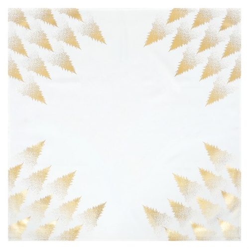 Ubrus bílý - zlaté stromky v rozích, 100% polyester, 80 x 80 cm