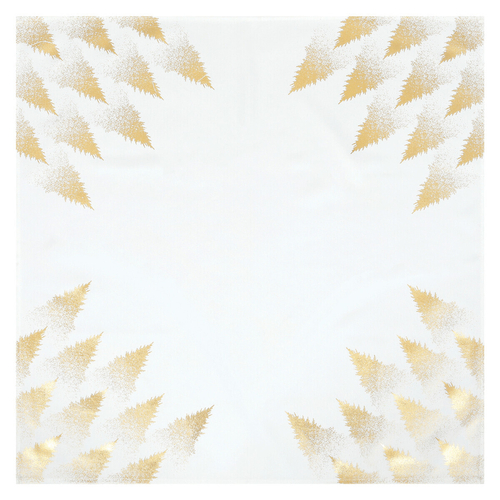 Ubrus bílý - zlaté stromky v rozích, 100% polyester, 80 x 80 cm
