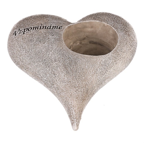 Srdce s růžemi a nápisem - polyresin, na čaj./LED svíčku, šedé