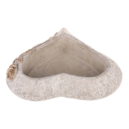 Obal pietní na květiny - betonový, šedé srdce se zlatou růží, větší