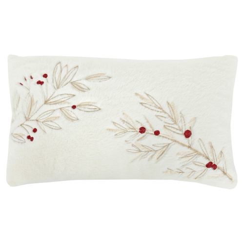 Polštář s výplní - umělá kožešina, bílý s větvičkami, 100% polyester, 50 x 30 cm