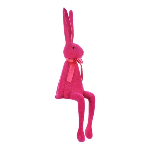 Zajíc s mašlí - sedící figurka, semiš, barva růžová