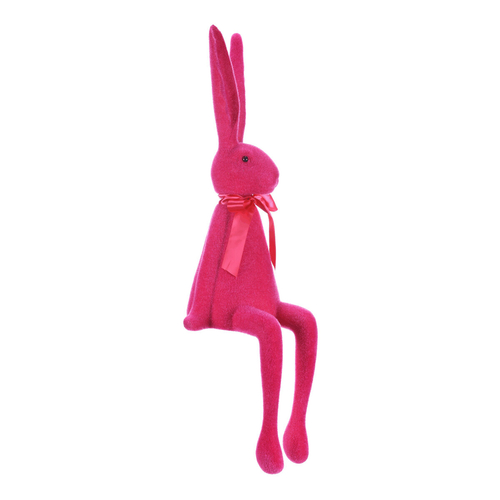 Zajíc s mašlí - sedící figurka, semiš, barva růžová