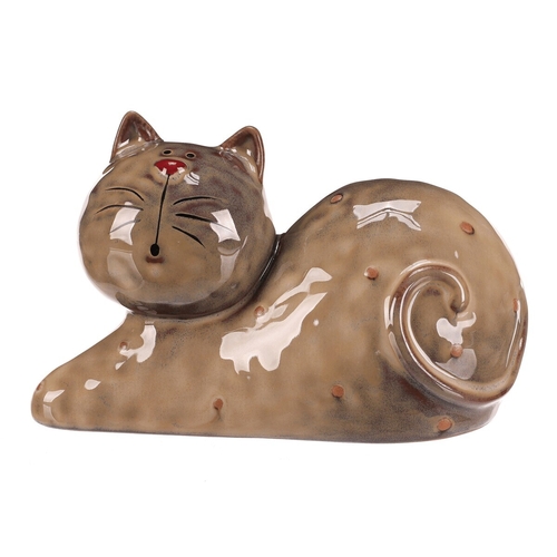 Kočka - keramická figurka, ležící, vel. L, hnědá