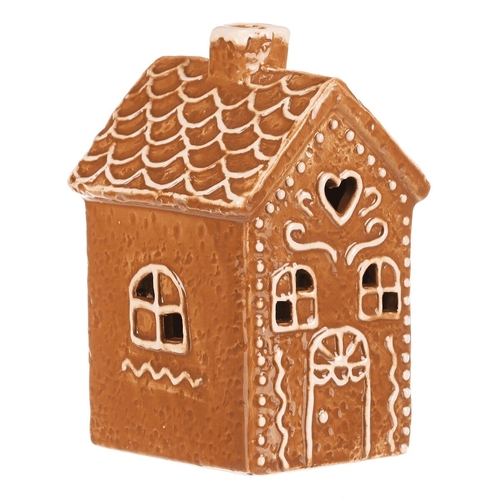 Domeček perníkový - keramika, LED osvětlení, hnědý