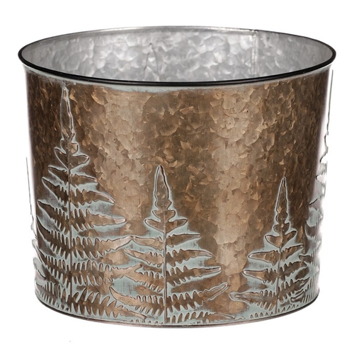 Obal z kovu na květiny, v  měděné barvě s kapradím.