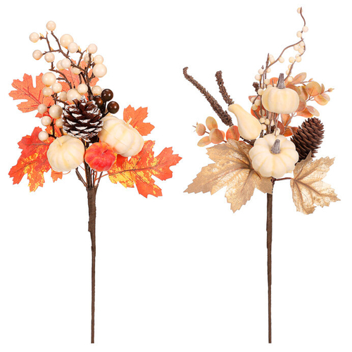 Listí, dýně, bobule a šišky - umělá větev, mix 2 druhů, cena za 1 ks