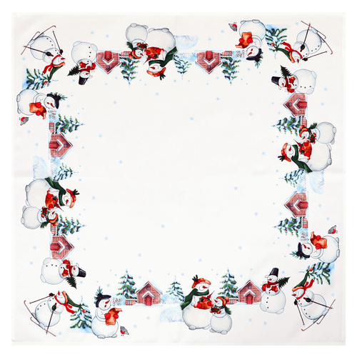 Ubrus bílý - se sněhuláky, 100% polyester, 80 x 80 cm