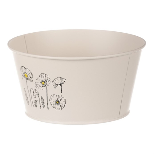 Obal kovový - nízký, motiv kvetoucího máku, krémový