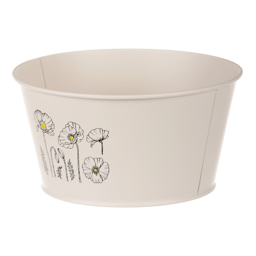 Obal kovový - nízký, motiv kvetoucího máku, krémový