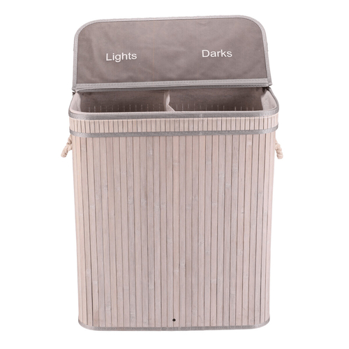 Koš prádelní - bambusový, s víkem, šedý