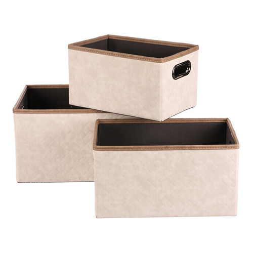 Koš regálový - látkový s uchy, krémový, cena za sadu 3 ks