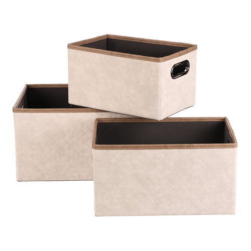 Koš regálový - látkový s uchy, krémový, cena za sadu 3 ks