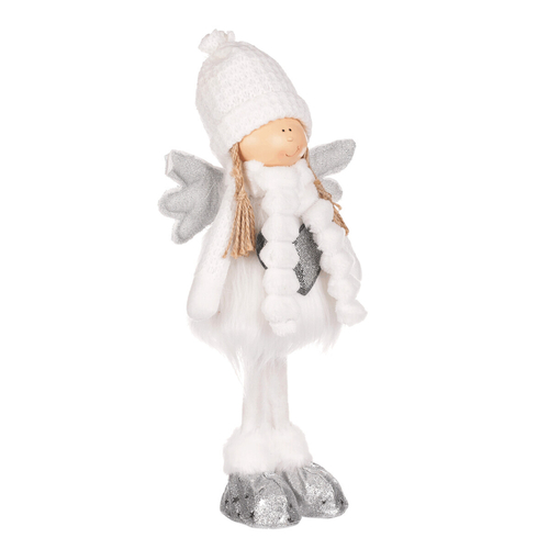 Anděl se srdcem - látková figurka, bílá barva