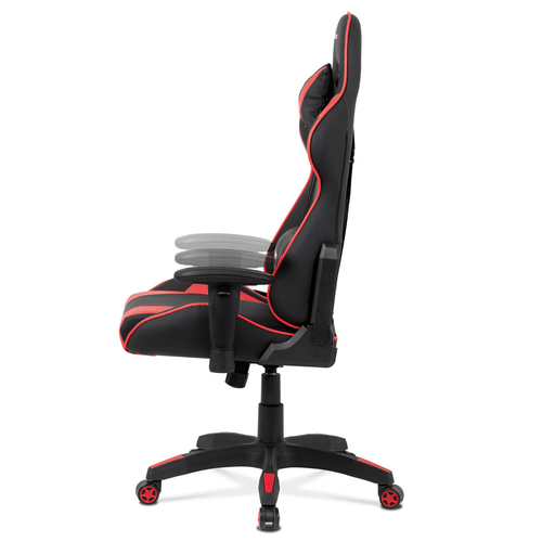 Herní křeslo, houpací mechanismus, červená ekokůže, KA-F03 RED