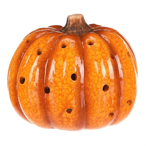 Dýně s otvory - keramika, LED osvětlení, žlutá