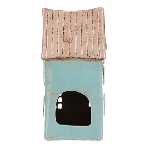 Domeček keramický - patrový, na čajovou svíčku, sv. modrý