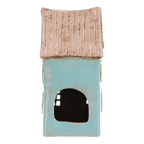 Domeček keramický - patrový, na čajovou svíčku, sv. modrý