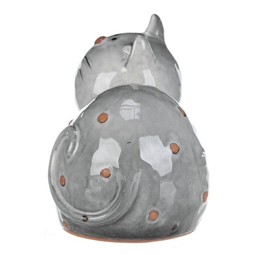 Kočka - keramická figurka, ležící, vel. XL, šedá