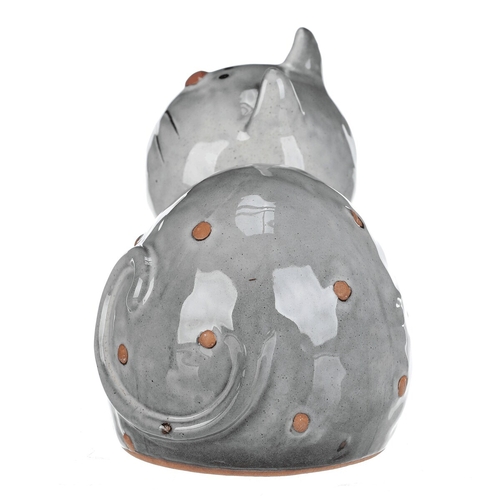 Kočka - keramická figurka, ležící, vel. XL, šedá