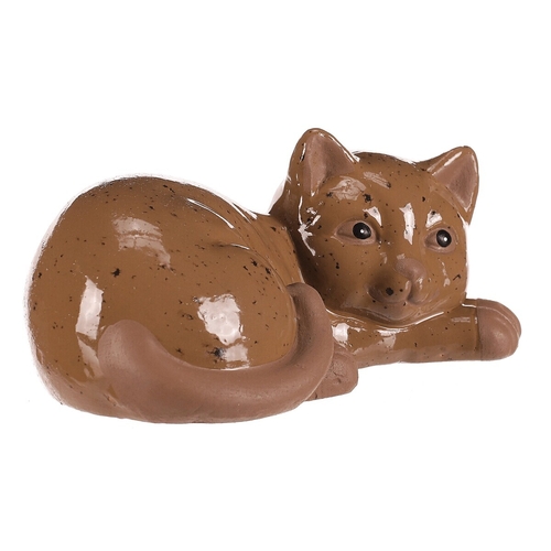Kočka - keramická figurka, ležící, vel. S, barva hnědá