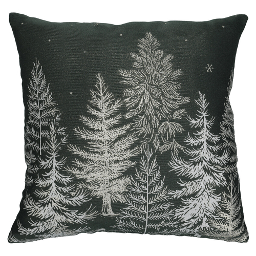 Polštář s výplní - zasněžené stromy, polyester a bavlna, 45 x 45 cm