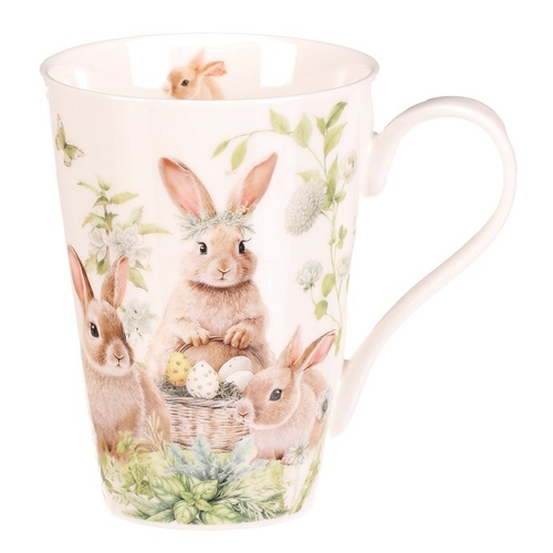 Hrnek malovaný - porcelán, dárková dóza, motiv se zajíčky