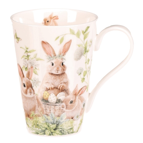 Hrnek malovaný - porcelán, dárková dóza, motiv se zajíčky