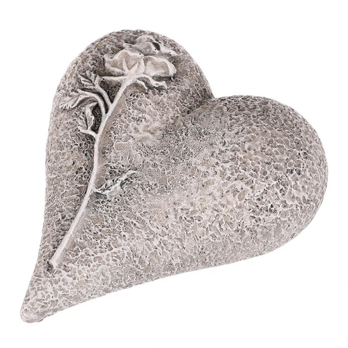 Srdce s růží - pietní dekorace, polyresin, šedá