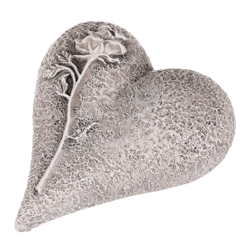 Srdce s růží - pietní dekorace, polyresin, šedá