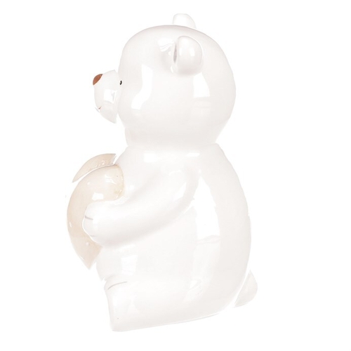 Medvěd se srdcem - keramická figurka, barva bílá