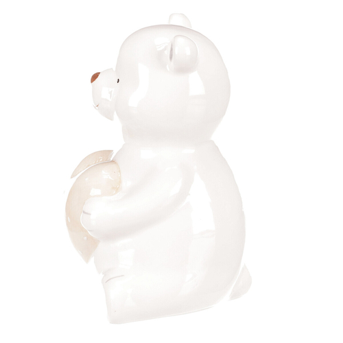 Medvěd se srdcem - keramická figurka, barva bílá