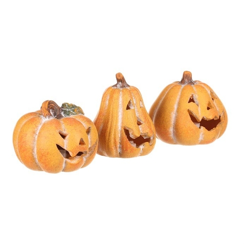 Dýně s obličejem - mix 3 druhů, LED osvětl., žluté, cena za 1 ks