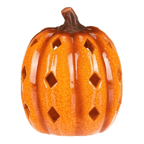 Dýně s otvory - keramika, LED osvětlení, žlutá