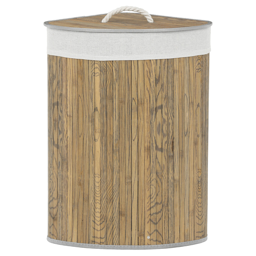 Koš prádelní - bambusový, rohový s víkem, tmavě šedý