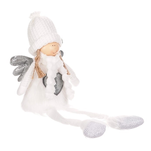 Anděl se srdcem - látková figurka, bílá barva