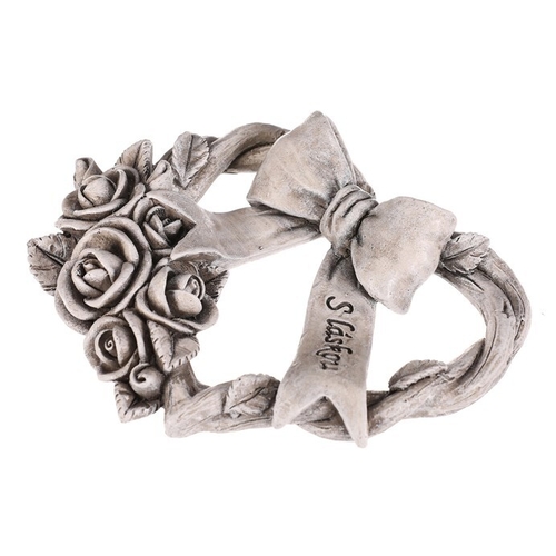 Srdce se stuhou a mašlí - pietní, polyresin, šedá