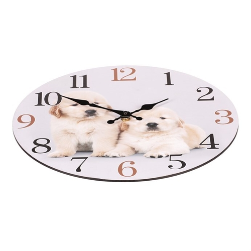 Hodiny nástěnné - pr. 34 cm, MDF, motiv štěňat