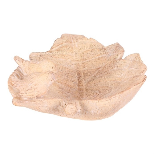 Krmítko/pítko - polyresin, list s ptáčky, imitace dřeva