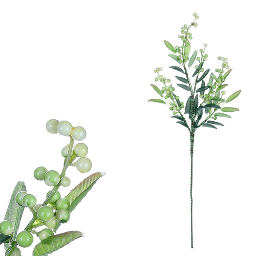 Jeřabiny - umělá větev, krémovo-zelené bobule