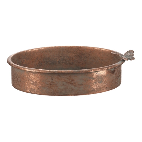 Tác kovový - oválný s motýlem, barva měděná