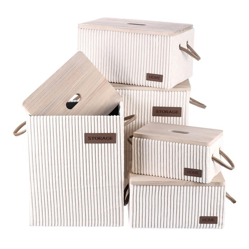 Koš prádelní - látkový s víkem, krémový, cena za sadu 5 ks