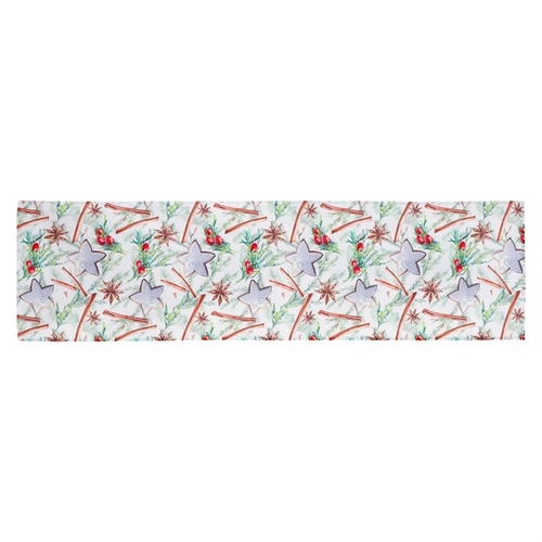 Běhoun s vánočním motivem - bílý podklad, 100% polyester, 40 x 150 cm.