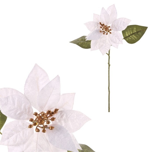 Vánoční růže - umělá řezaná květina, bílo-zlatá